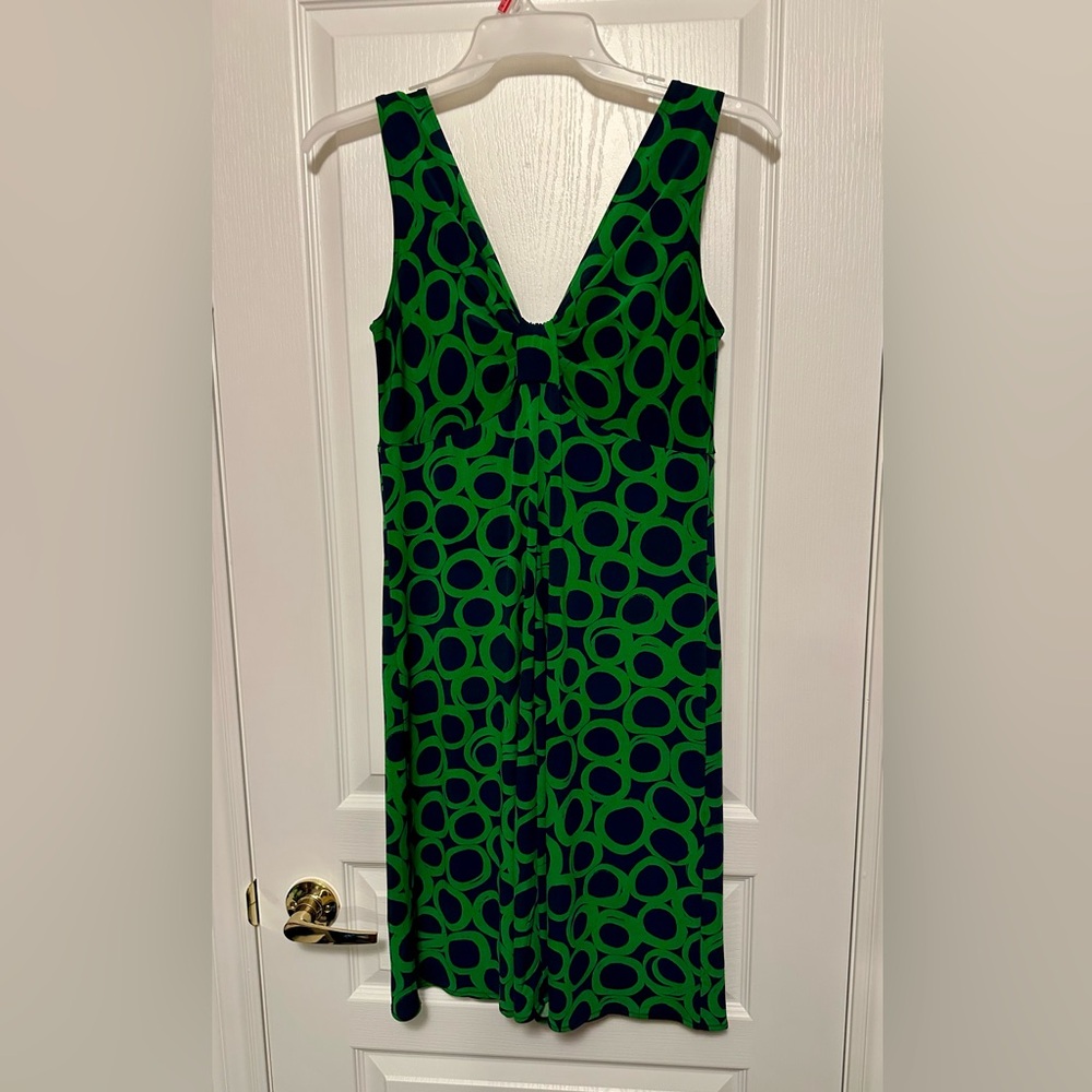 Green and Blue Geometric Print Dress